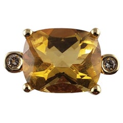 Vintage 14 Karat Yellow Gold Citrine and Diamond Ring Size 7 #14835