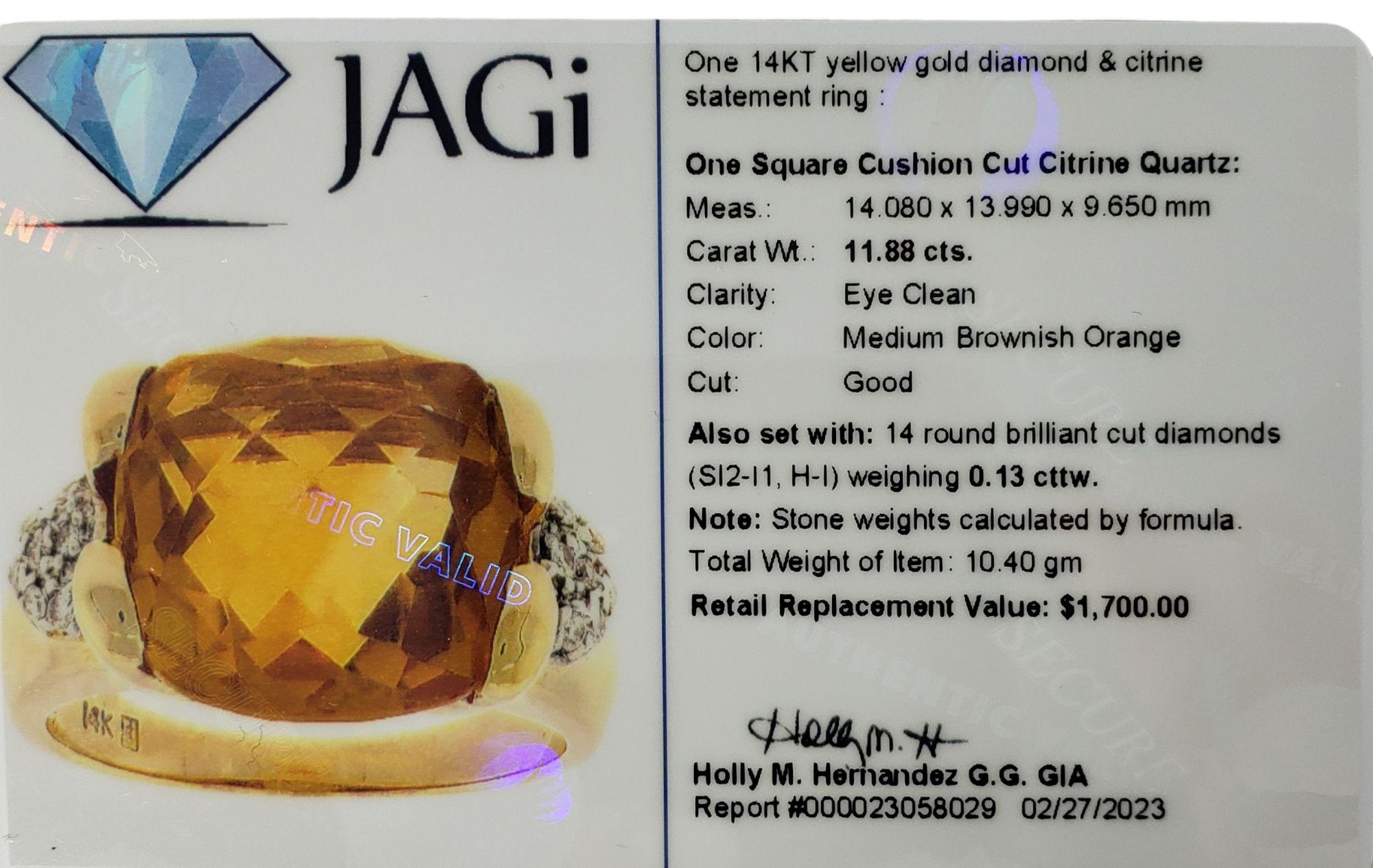 14 Karat Yellow Gold Citrine and Diamond Ring #13902 For Sale 3