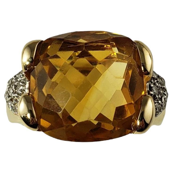 14 Karat Yellow Gold Citrine and Diamond Ring #13902 For Sale