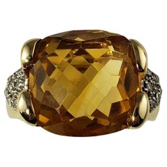 Vintage 14 Karat Yellow Gold Citrine and Diamond Ring #13902