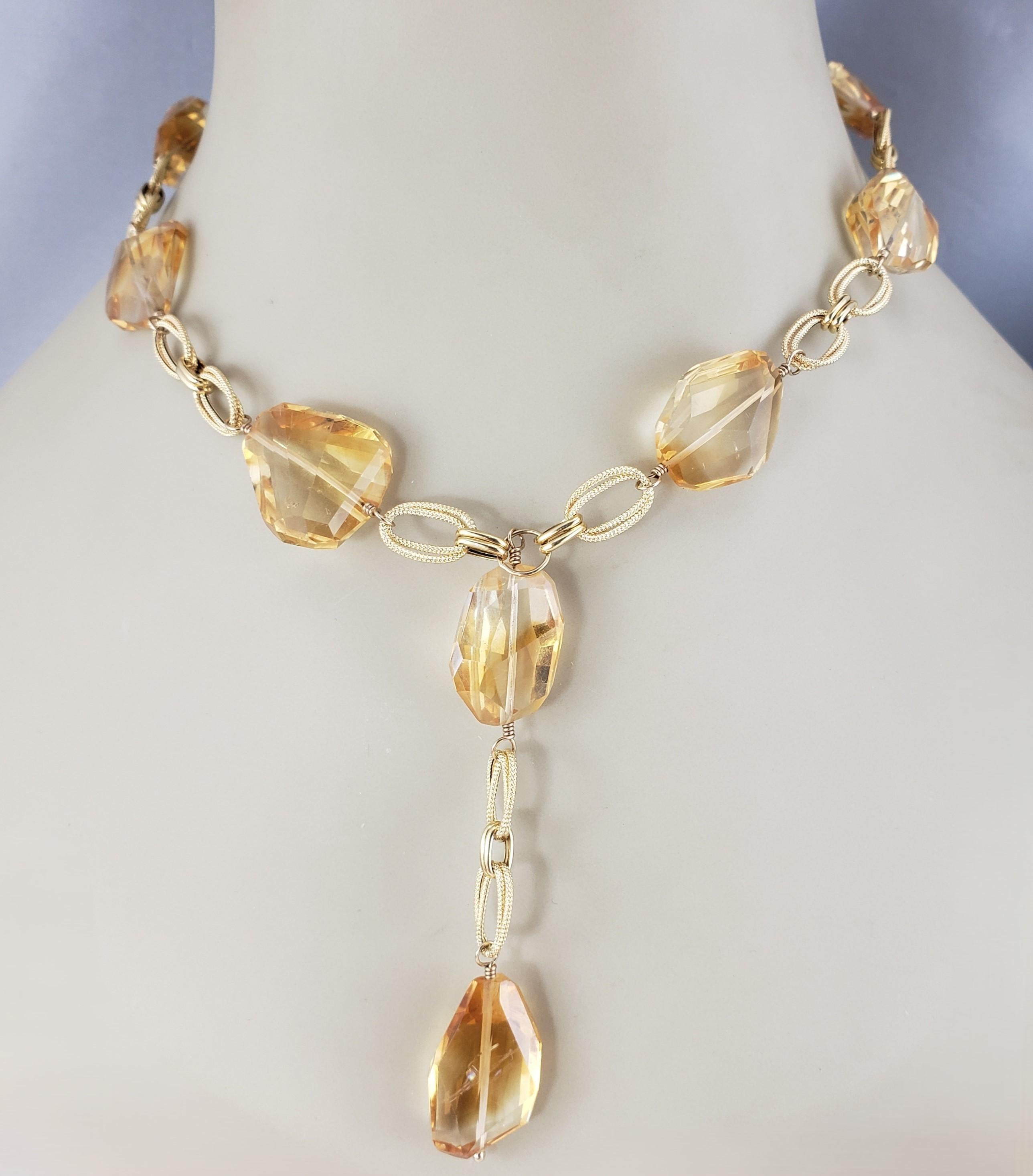 Collana Lariat con perline Citrino in oro giallo 14 carati  #19431 In condizioni buone in vendita a Washington Depot, CT