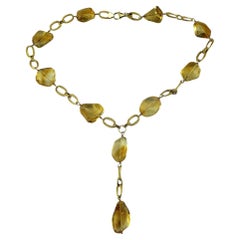 14 Karat Yellow Gold Citrine Bead Lariat Necklace  #19431