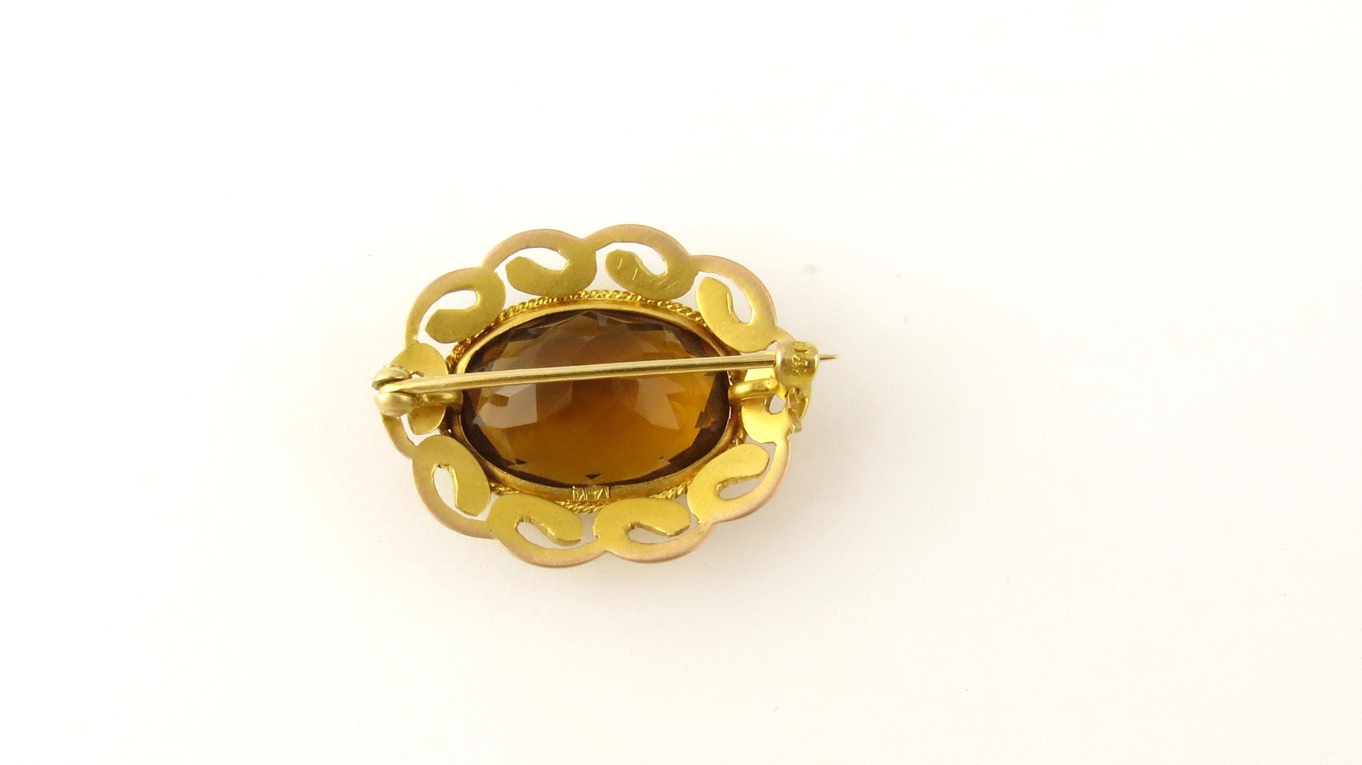 14 Karat Yellow Gold Citrine Brooch 1