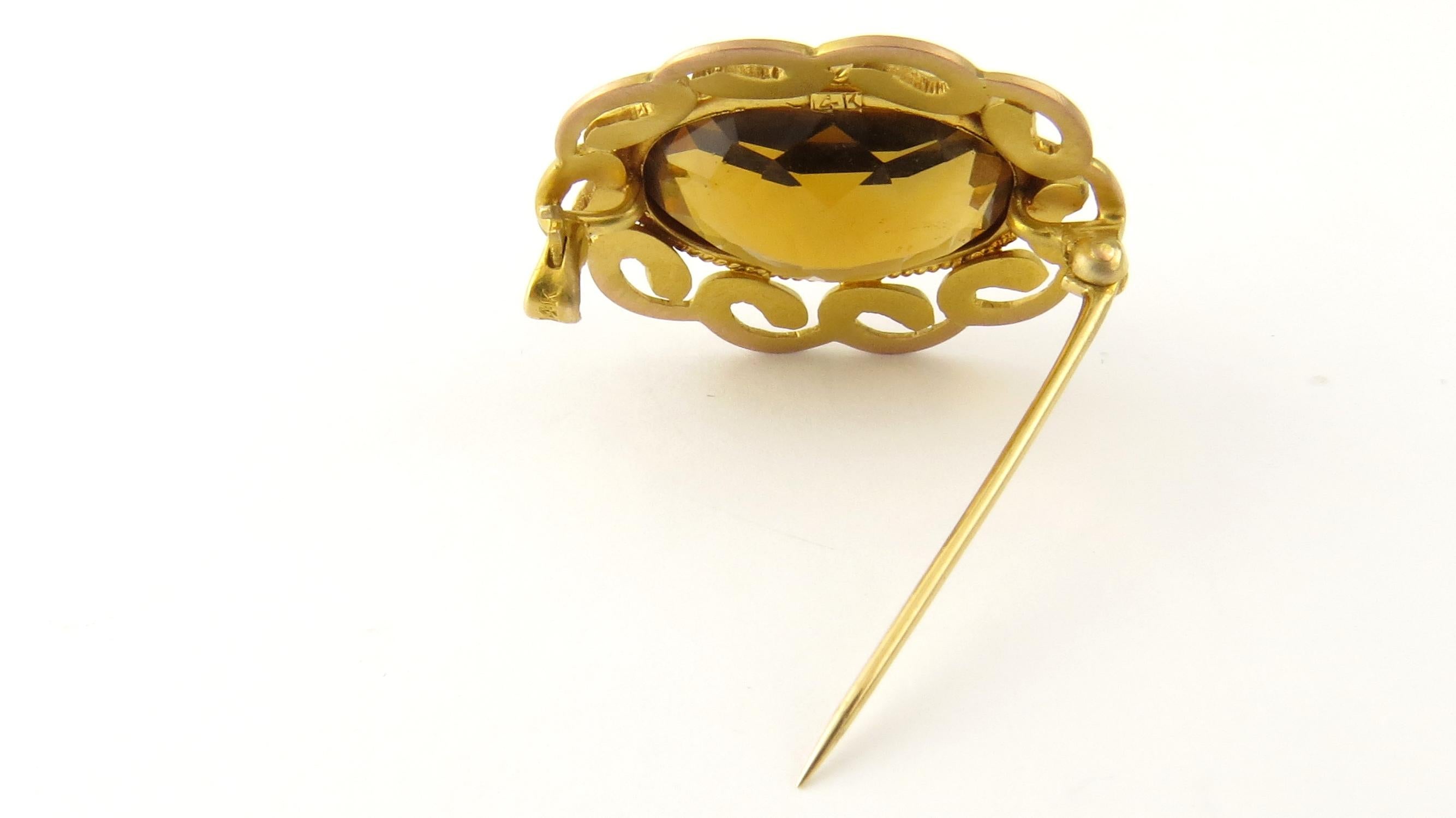 14 Karat Yellow Gold Citrine Brooch 3