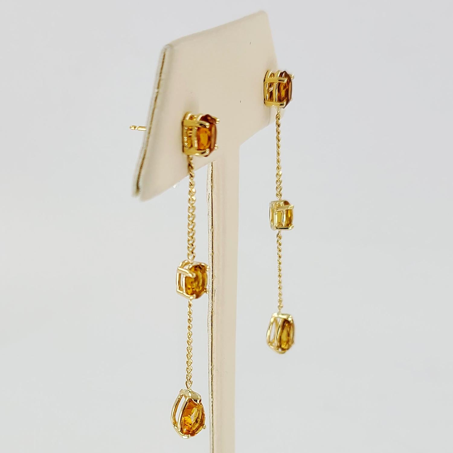 14 Karat Yellow Gold Citrine Drop Chain Earrings In New Condition In Coral Gables, FL