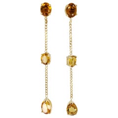 14 Karat Yellow Gold Citrine Drop Chain Earrings