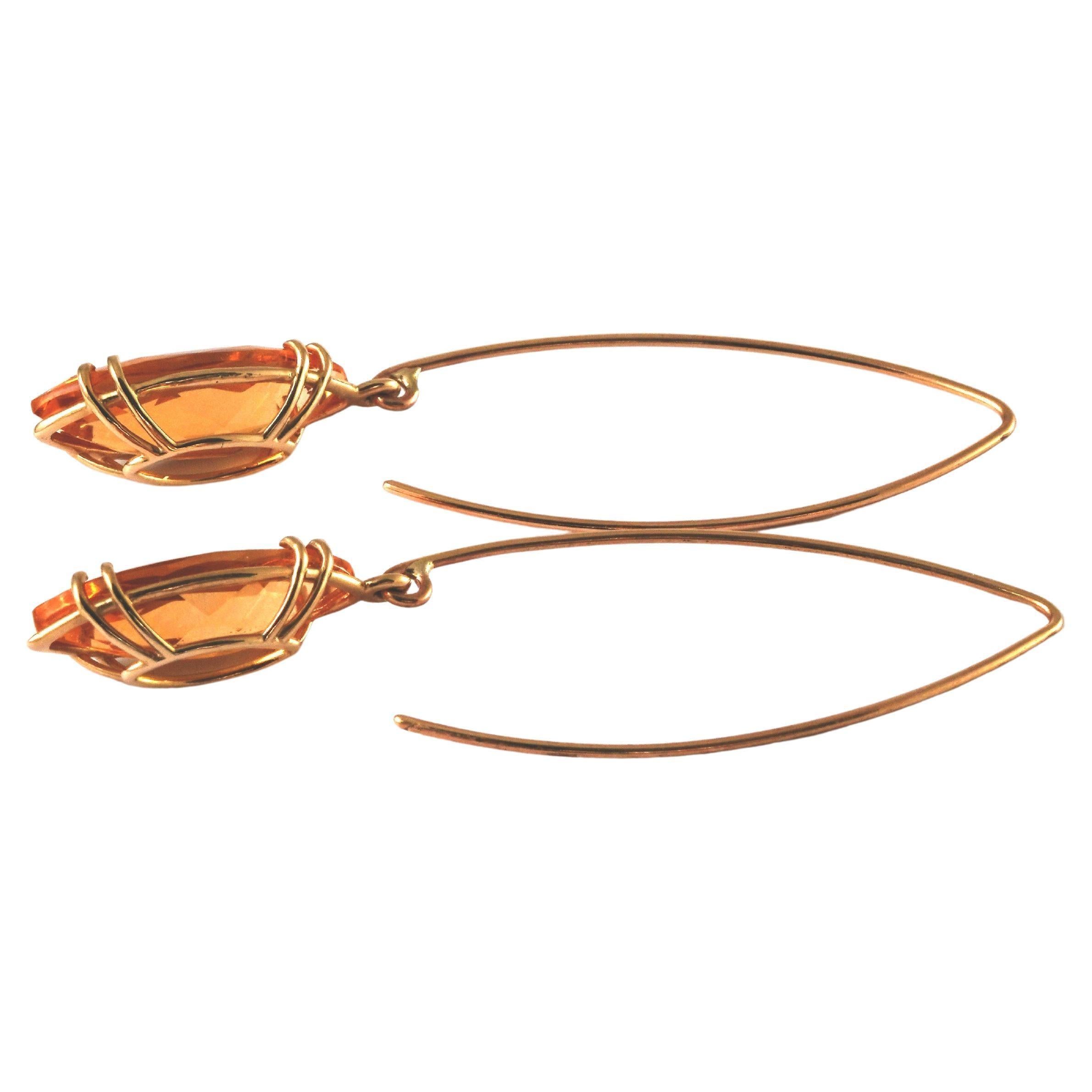 Taglio marquise Orecchini in oro giallo 14 carati con citrino in vendita