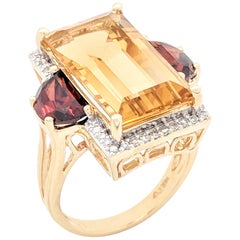 14 Karat Yellow Gold Citrine, Garnet and Diamond Right Hand Ring
