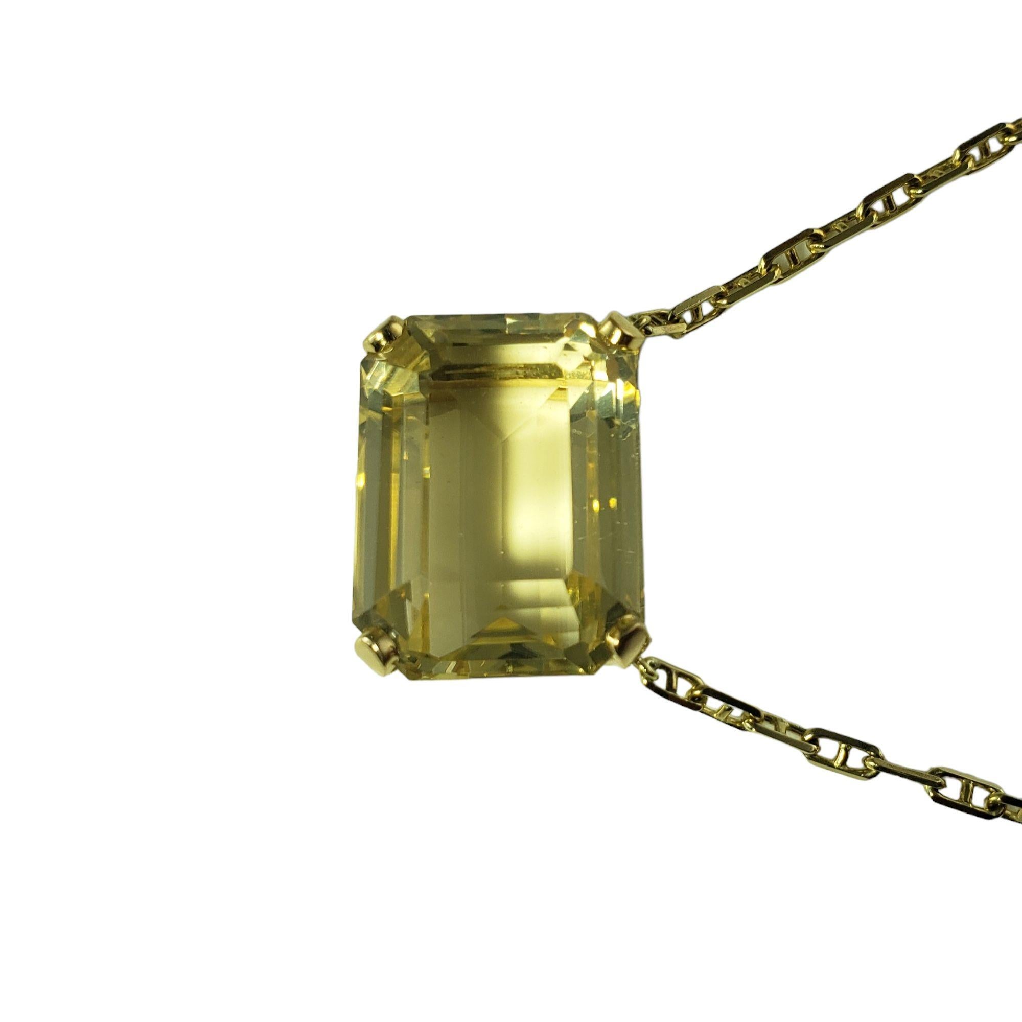 Emerald Cut 14 Karat Yellow Gold Citrine Pendant Necklace #14643 For Sale