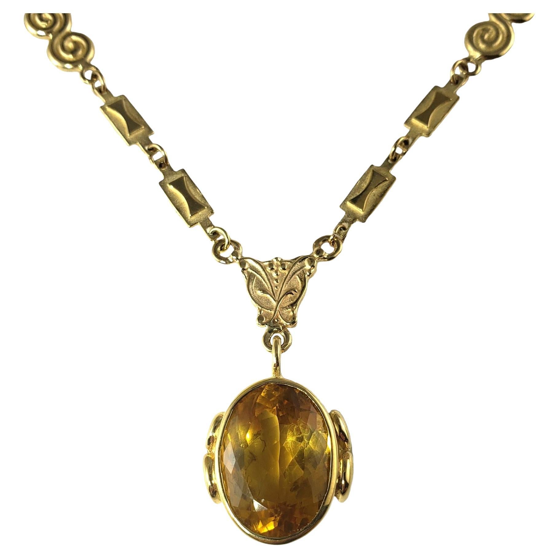 14 Karat Yellow Gold Citrine Pendant Necklace #14224 For Sale