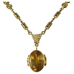 Vintage 14 Karat Yellow Gold Citrine Pendant Necklace #14224