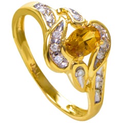 14 Karat Yellow Gold Citrine Stone and Diamond Swirl Ring RM1544-8