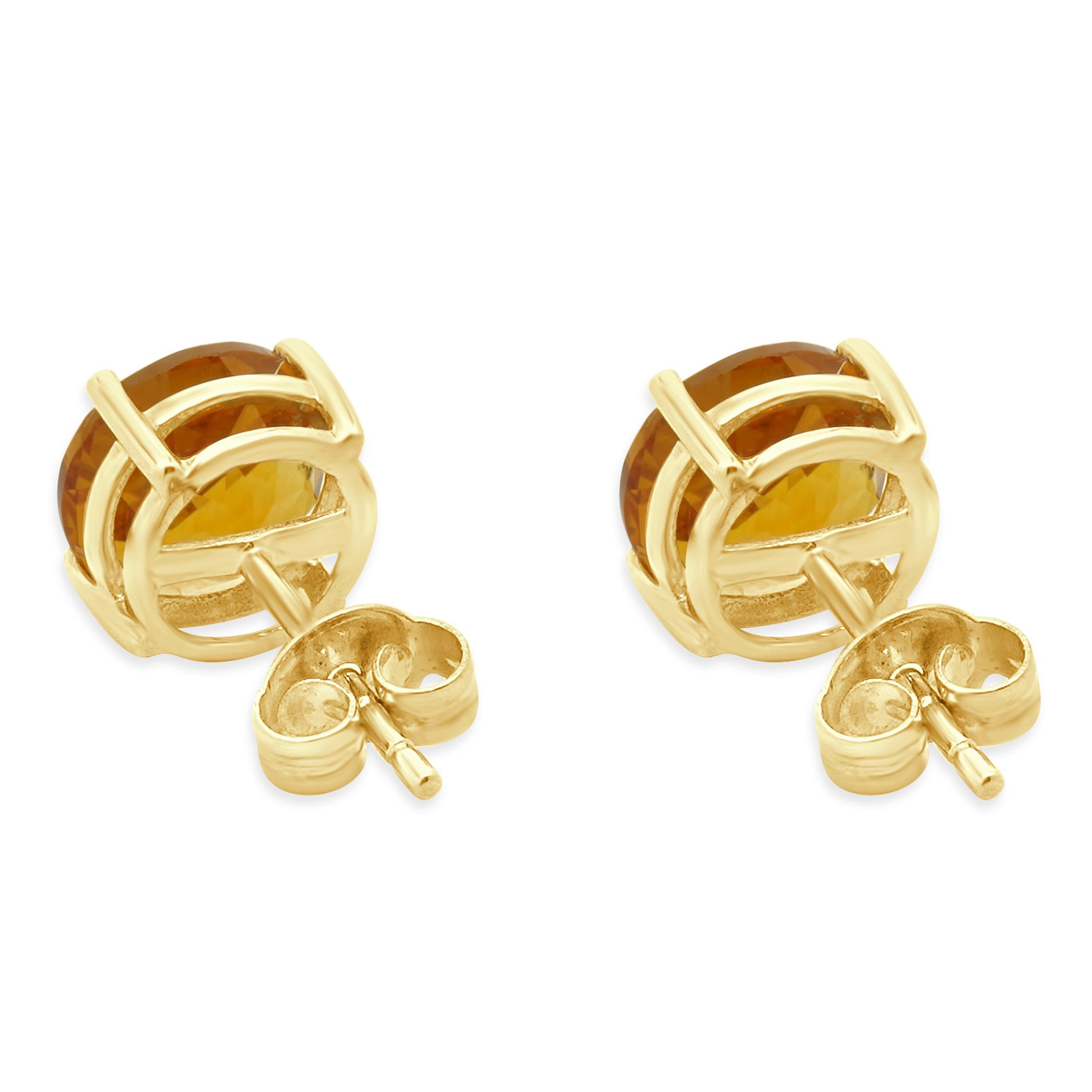 Taglio rotondo 14 Karat Yellow Gold Citrine Stud Earrings in vendita