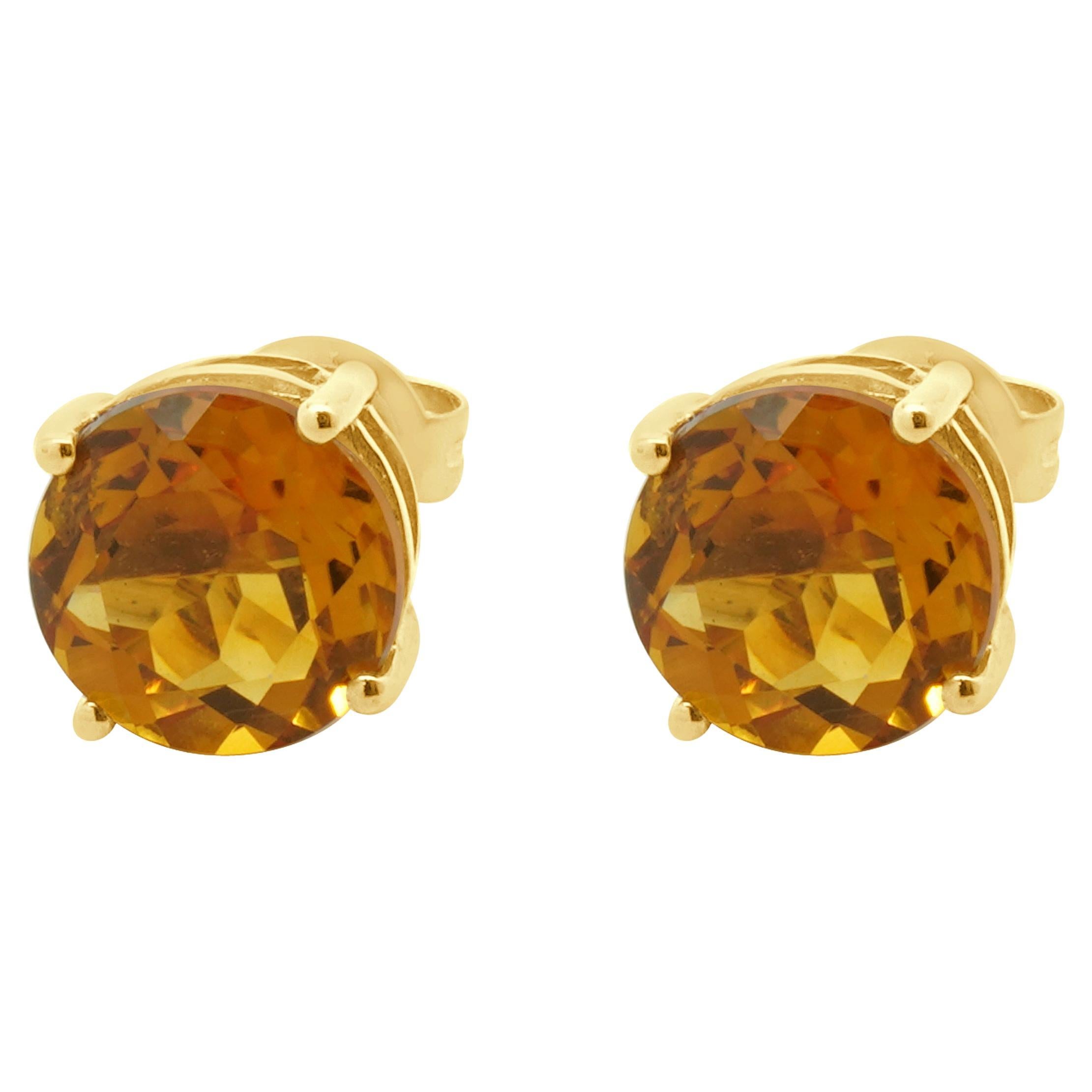 14 Karat Yellow Gold Citrine Stud Earrings in vendita