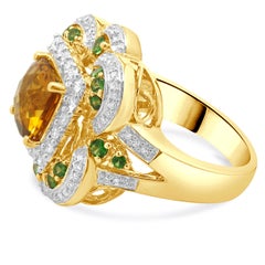14 Karat Gelbgold Citrin, Tsavorit und Diamant Ring