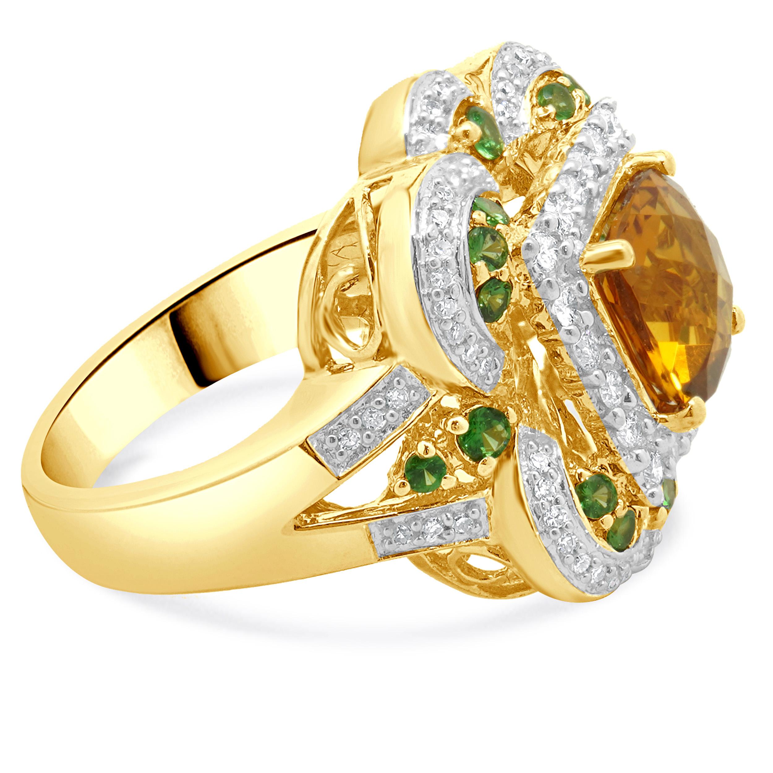 Bague en or jaune 14 carats, citrine, tsavorite et diamant Excellent état - En vente à Scottsdale, AZ