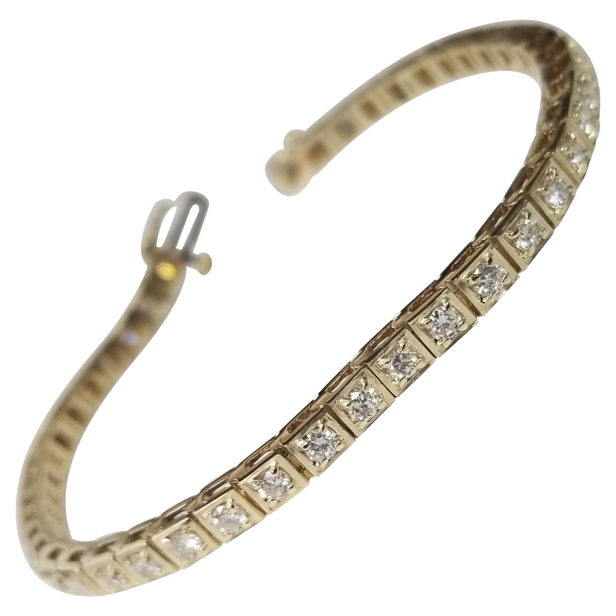 14 karat yellow gold classic box custom diamond tennis bracelet 2.55 carat