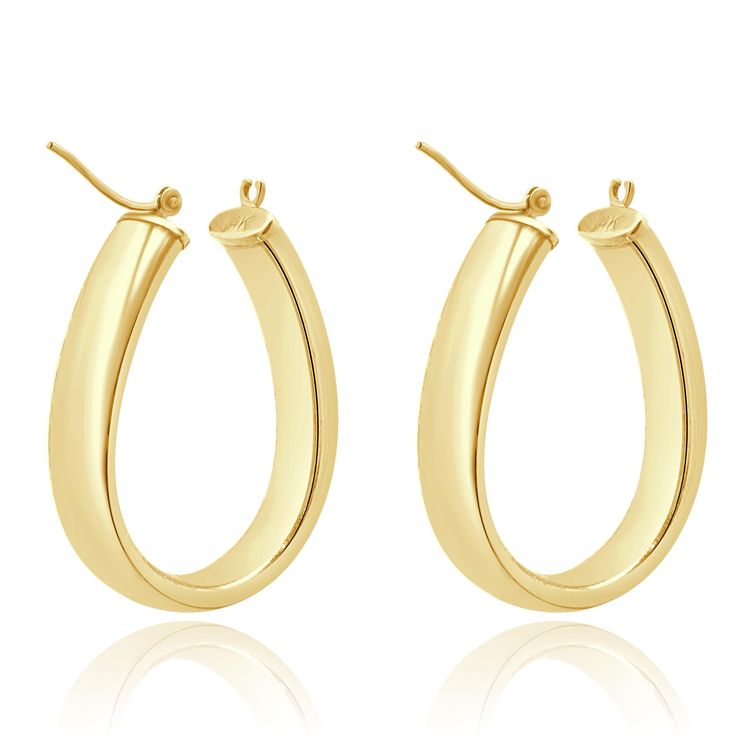 De las mujeres Pendientes de aro ovalados clásicos de oro amarillo de 14 quilates en venta