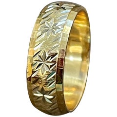 14 Karat Gelbgold Klassischer breiter Stern-Ehering mit Design, Unisex