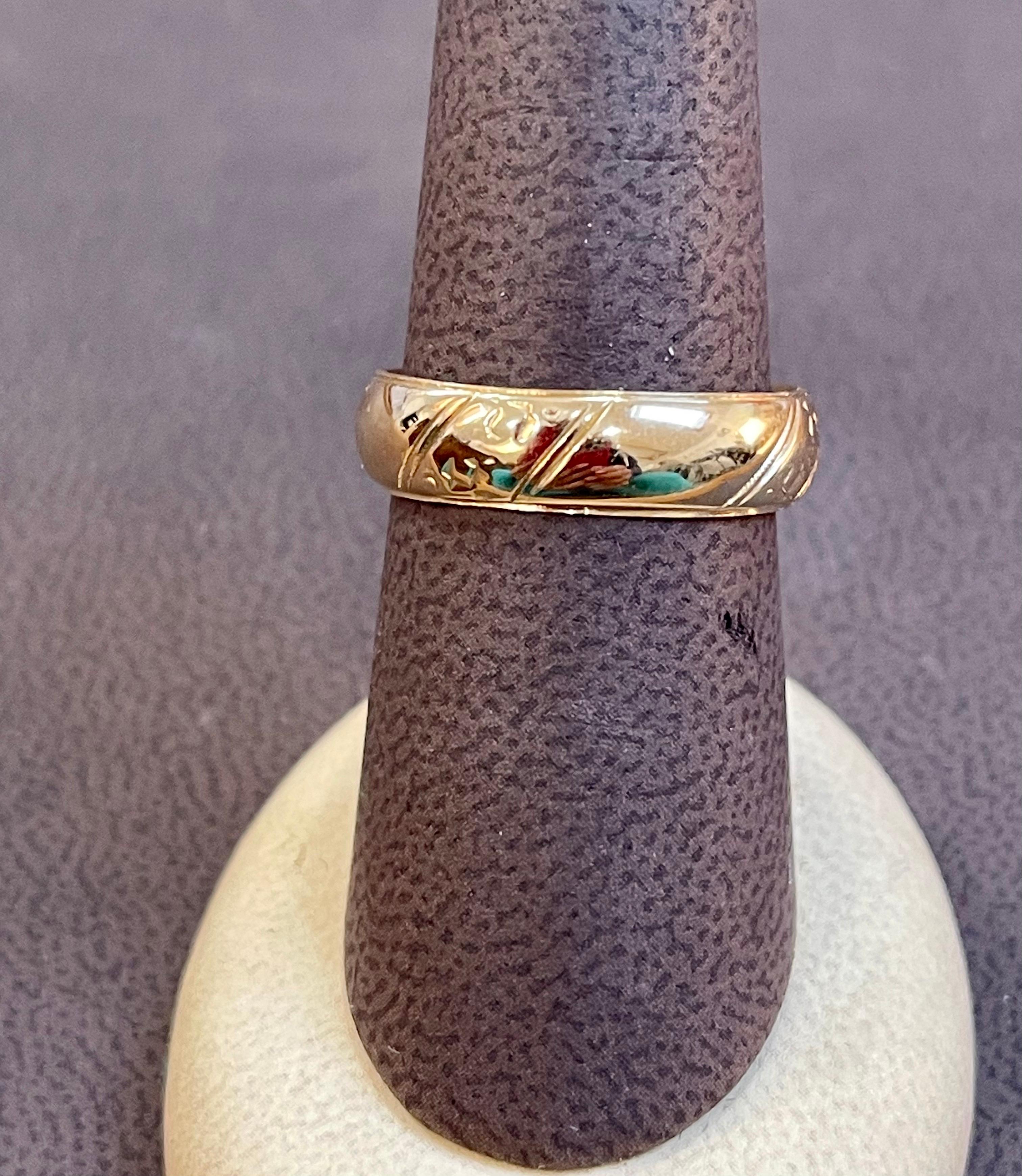 14 Karat Yellow Gold Classic Wide Wedding Band With Design  Ring, Unisex Size 9 For Sale 3