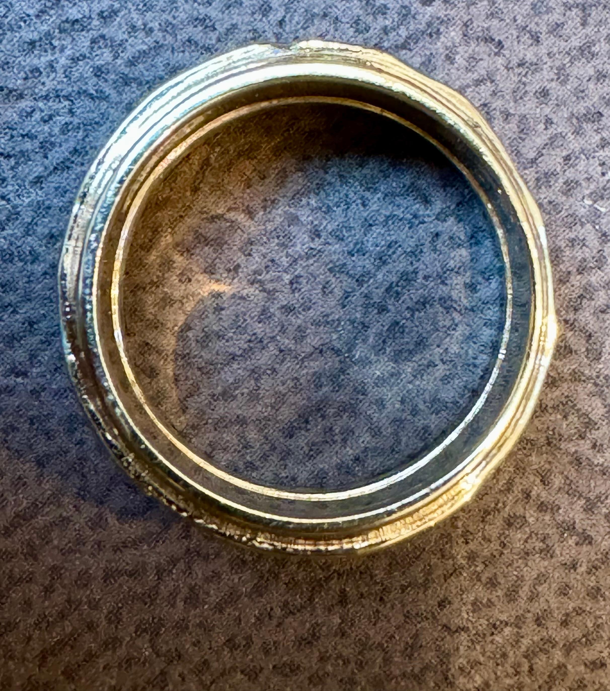 14 Karat Yellow Gold Classic Wide Wedding Band With Design Ring, Unisex Size 4.5 For Sale 6