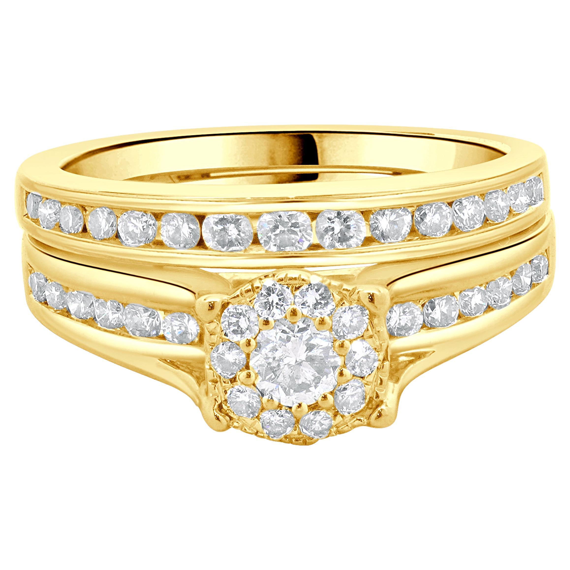 14 Karat Yellow Gold Cluster Diamond Engagement Ring