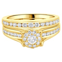 14 Karat Yellow Gold Cluster Diamond Engagement Ring