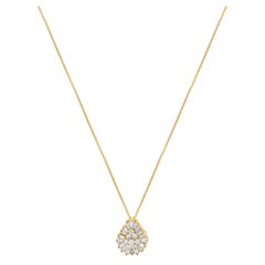 14 Karat Yellow Gold Cluster Diamond Pear Necklace