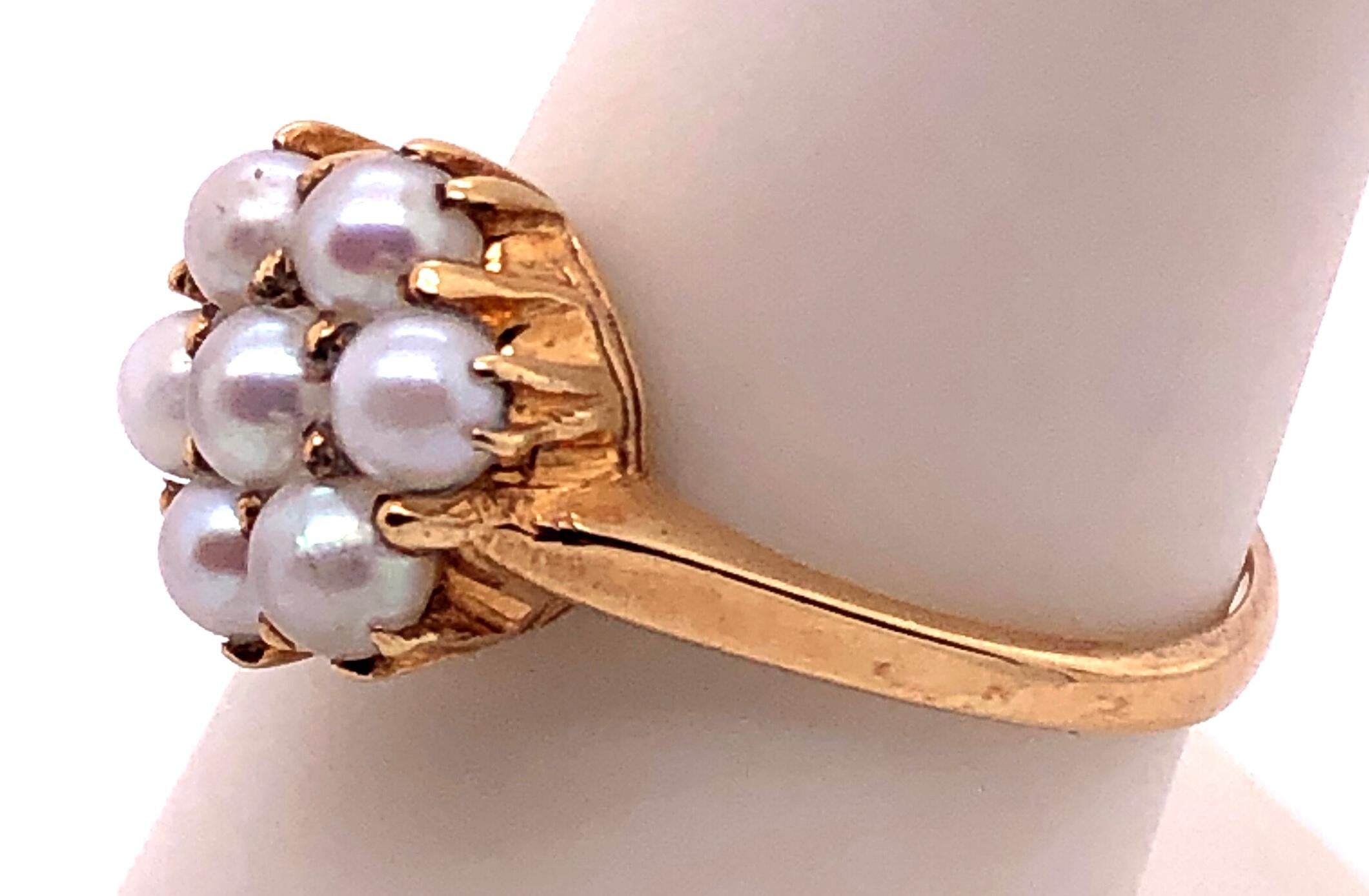 Modern 14 Karat Yellow Gold Cluster of Pearl Ring For Sale