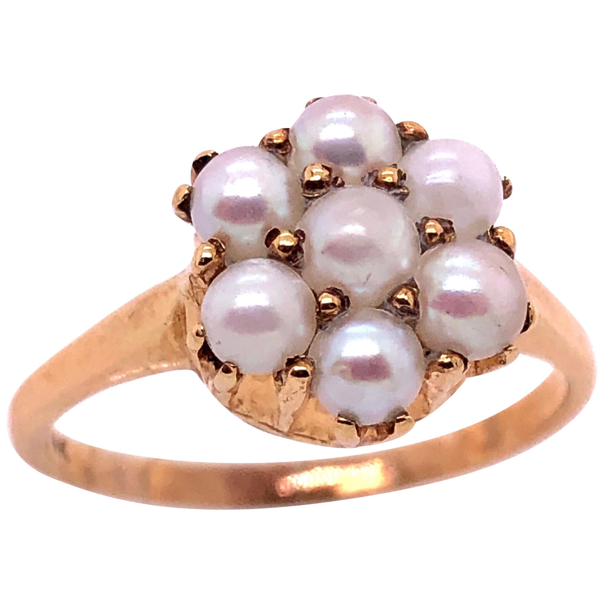 14 Karat Yellow Gold Cluster of Pearl Ring For Sale
