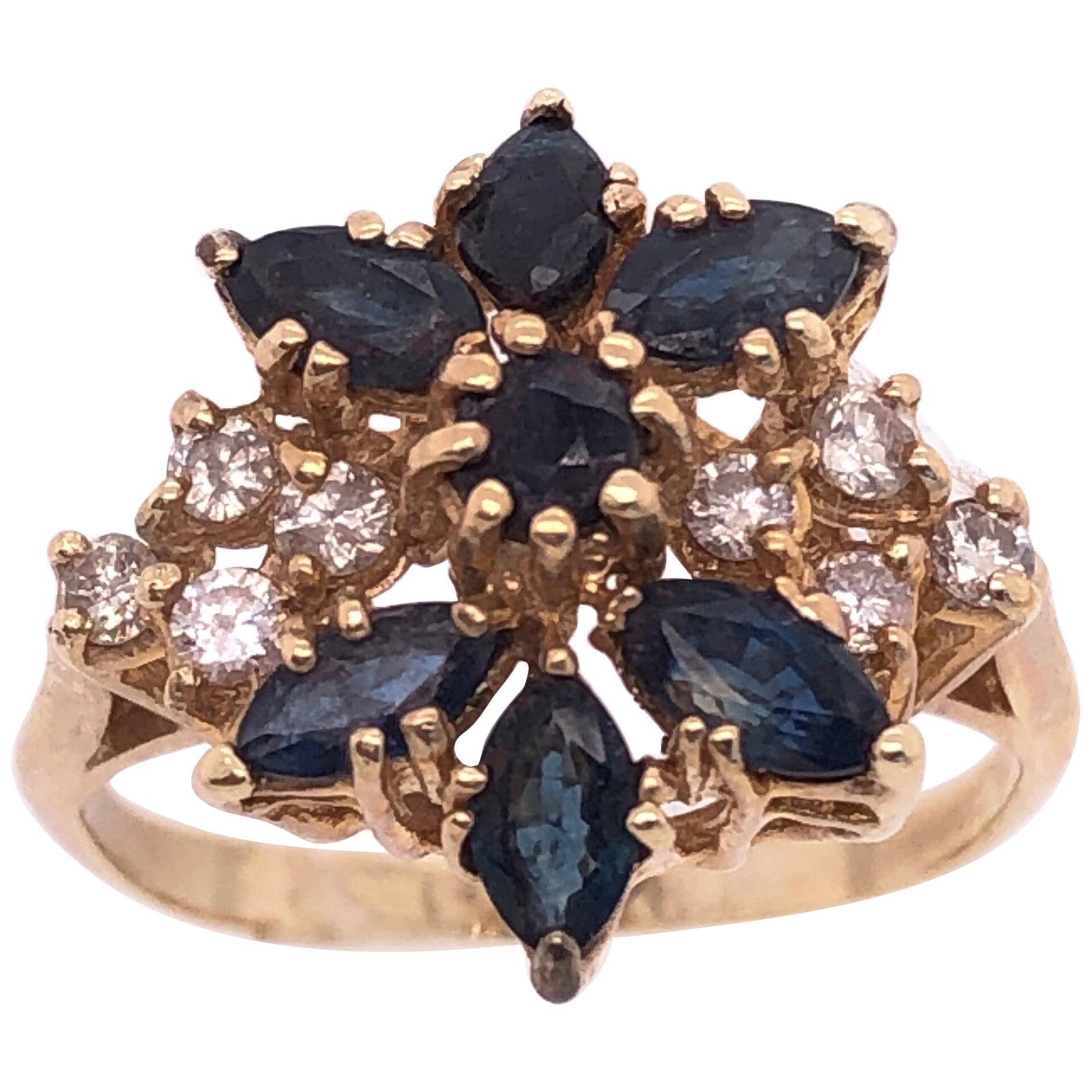 14 Karat Yellow Gold Cluster Ring with Onyx and Diamonds