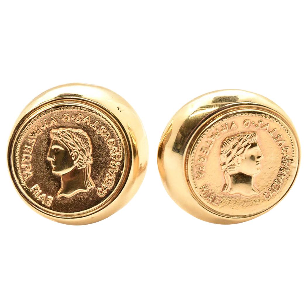 14 Karat Yellow Gold Coin Clip-On Earrings For Sale