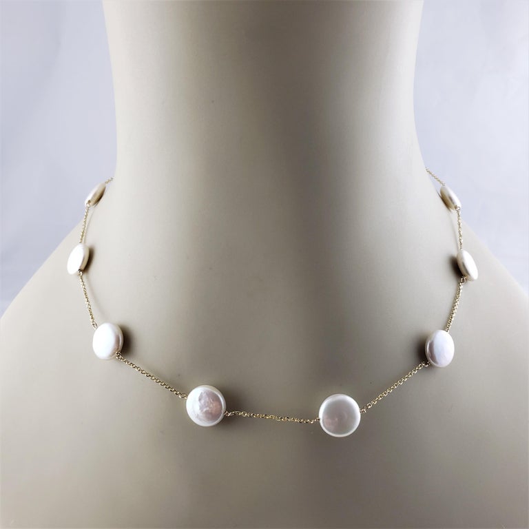 14 Karat Yellow Gold Coin Pearl Necklace For Sale at 1stDibs