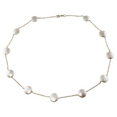 Vintage 14 Karat Yellow Gold Coin Pearl Necklace