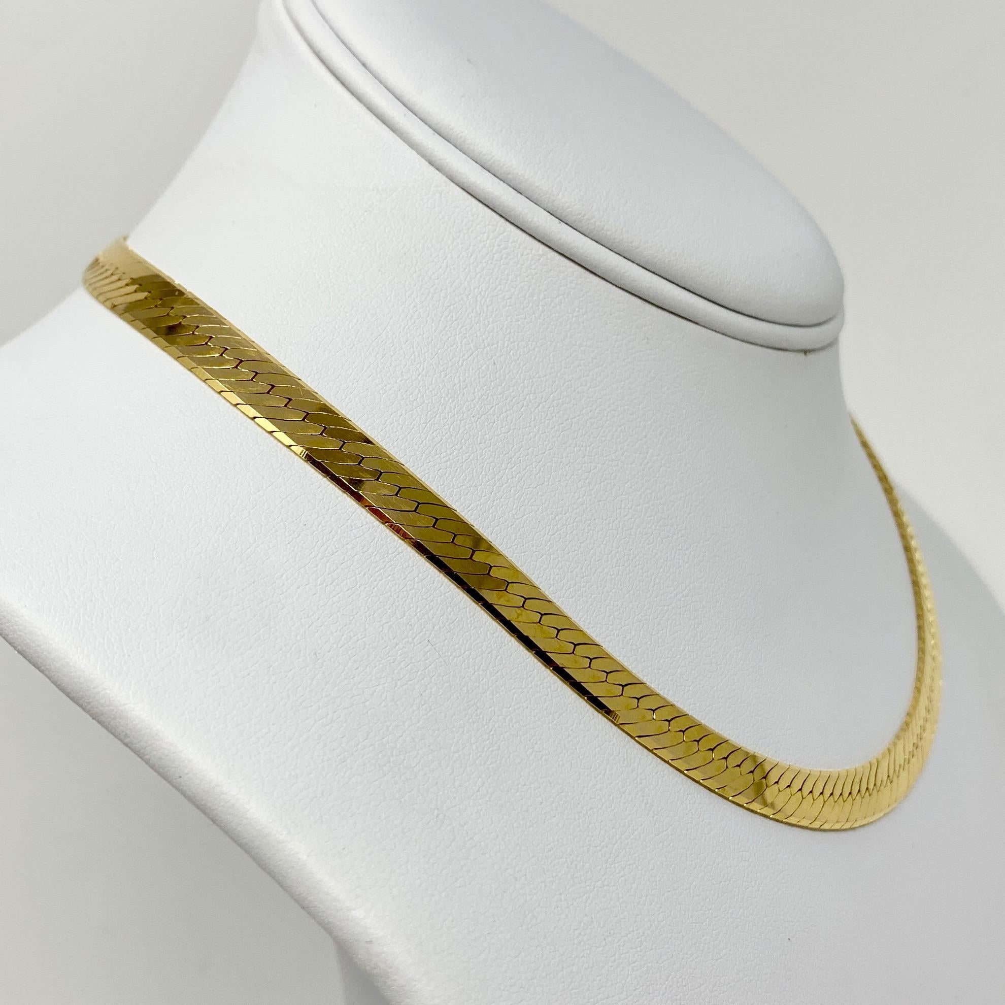 14k Yellow Gold 24g Heavy Ladies Collar Choker Herringbone Necklace Italy 16