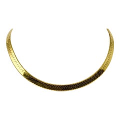 14 Karat Yellow Gold Collar Choker Herringbone Necklace