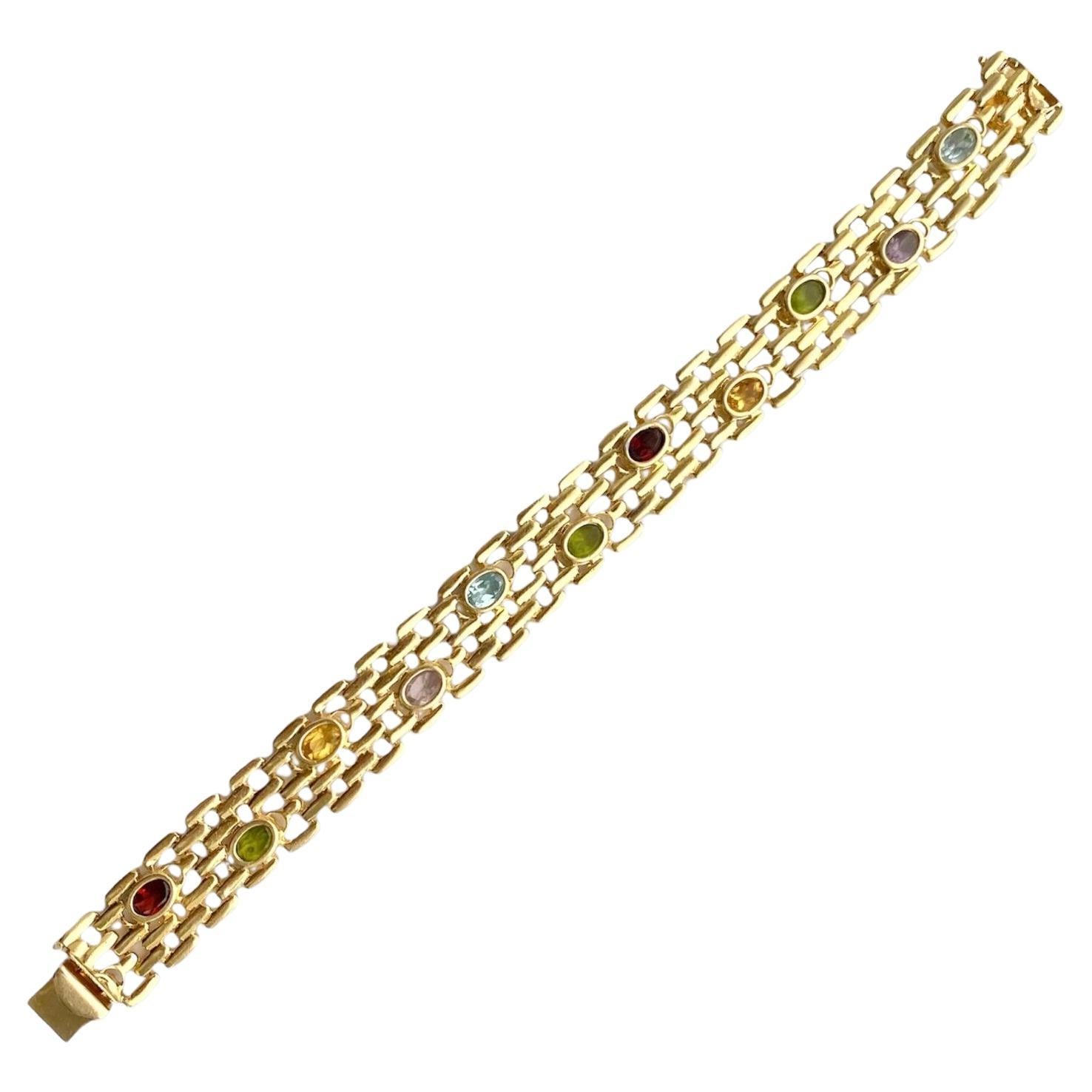14 Karat Yellow Gold Colored Semi Precious Stone Bezel Set Bracelet