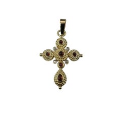 14 Karat Yellow Gold Colored Stones and Diamond Cross Pendant #22921