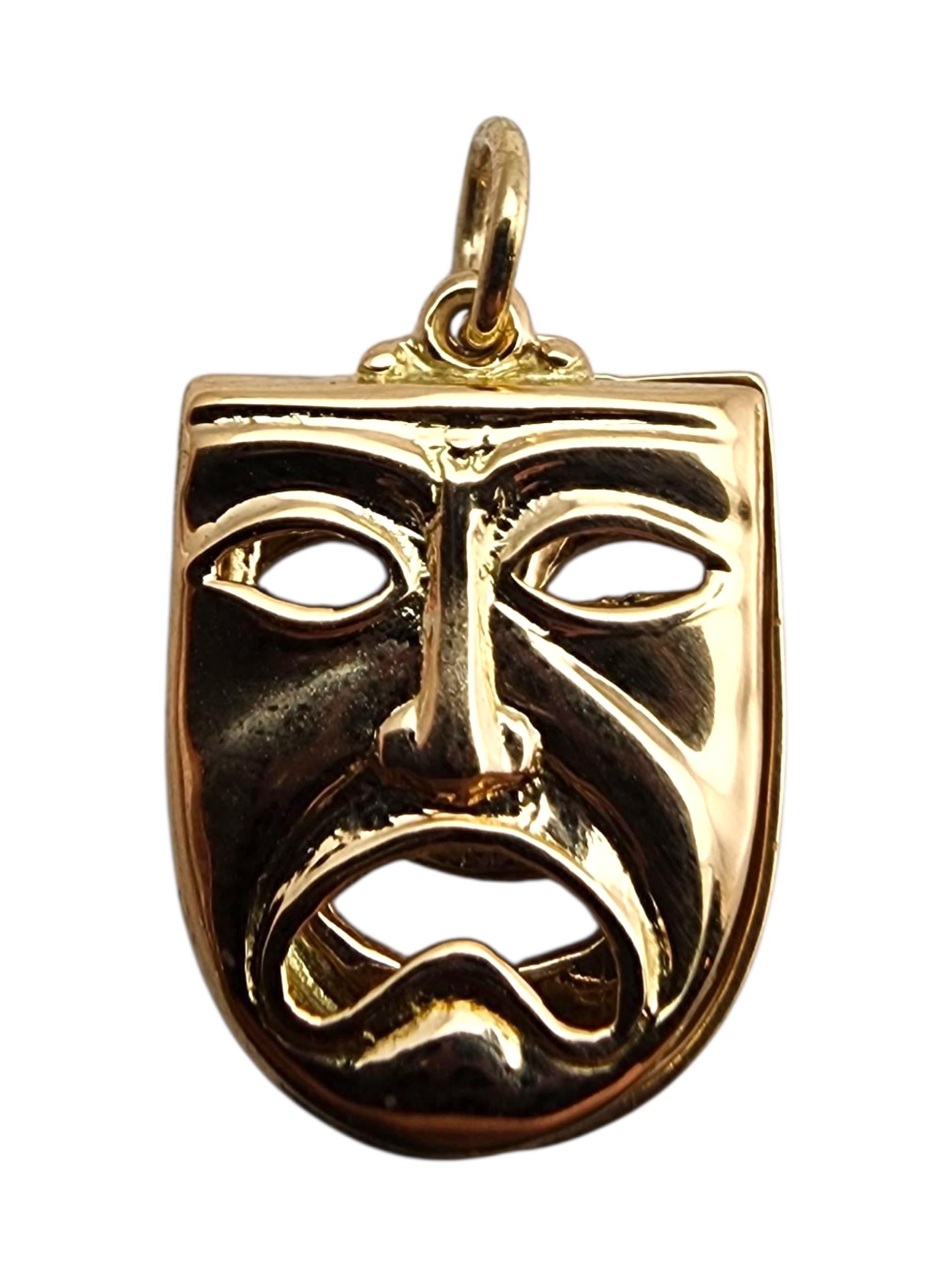 Charm en or jaune 14 carats Comédie et tragédie #23577 Bon état - En vente à Washington Depot, CT