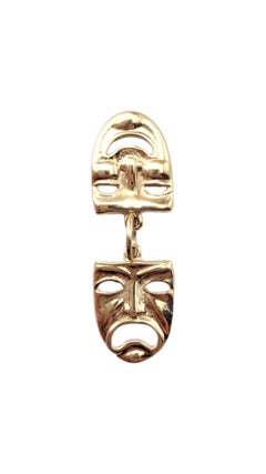 Pendentif masque comique et Tragédie en or jaune 14 carats #20902