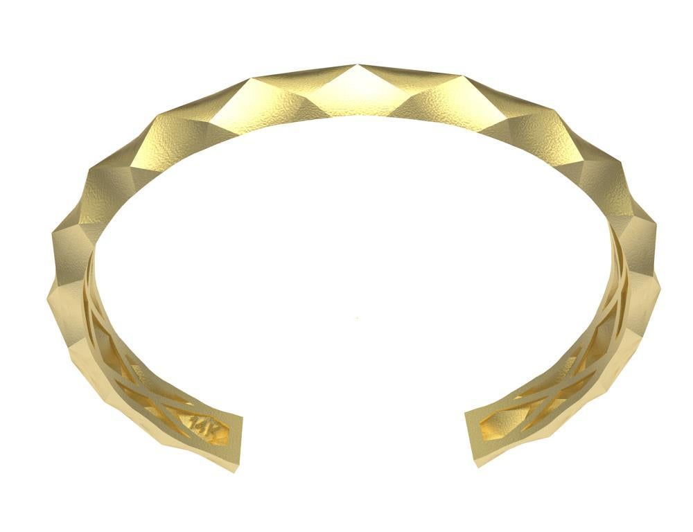 14 Karat Yellow Gold Concave Rhombus Unisex Cuff Bracelet For Sale 6
