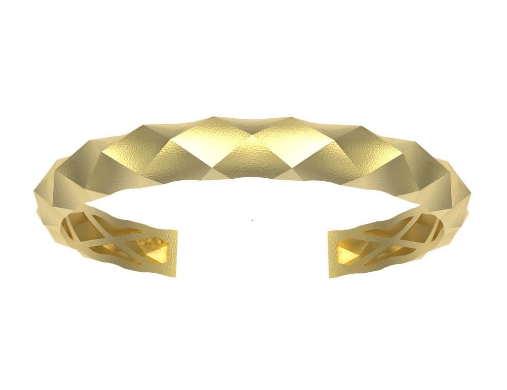 14 Karat Yellow Gold Concave Rhombus Unisex Cuff Bracelet For Sale 7