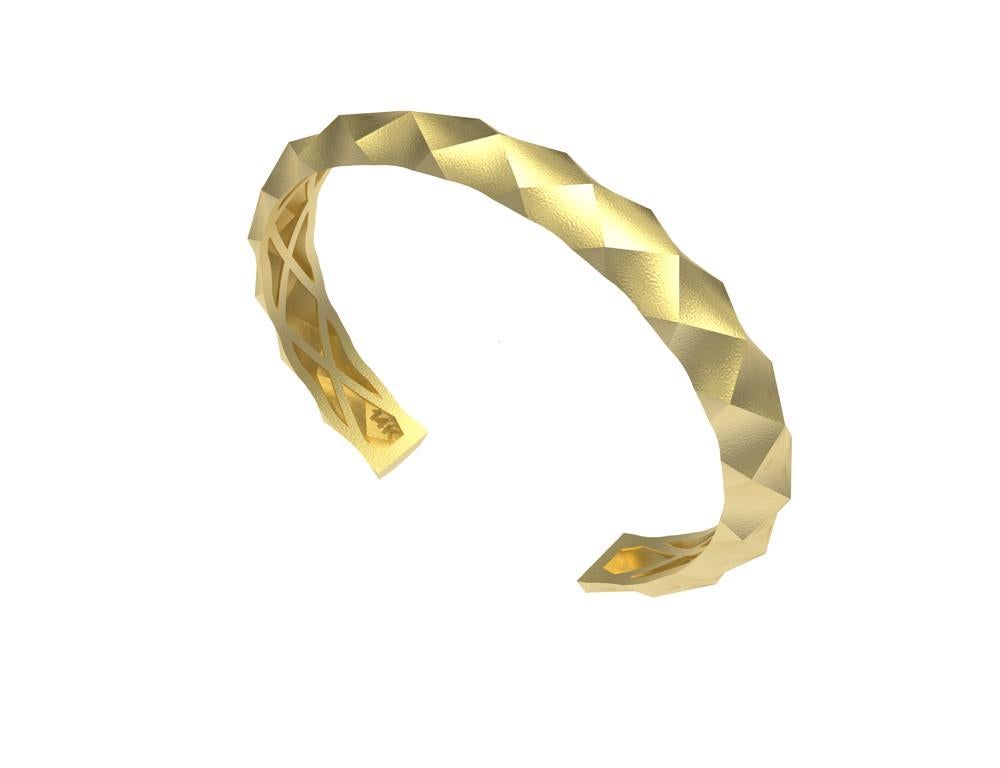Bracelet manchette unisexe en or jaune 14 carats avec losanges concaves en vente 7