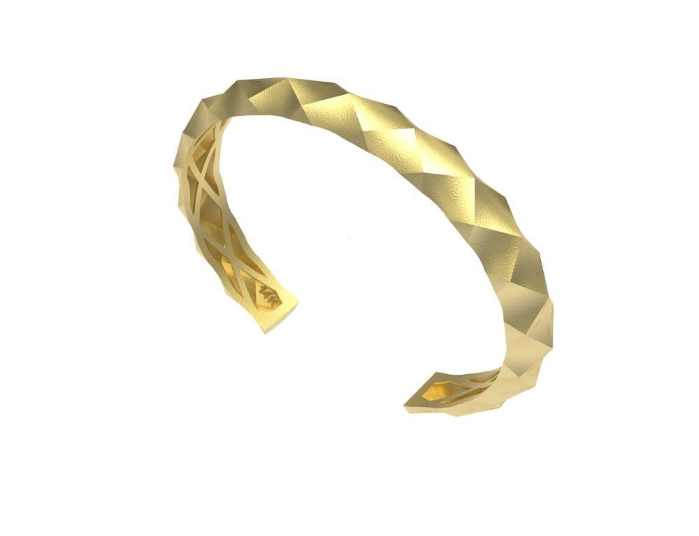 10 Karat Yellow Gold Concave Rhombus Unisex Cuff Bracelet For Sale 8