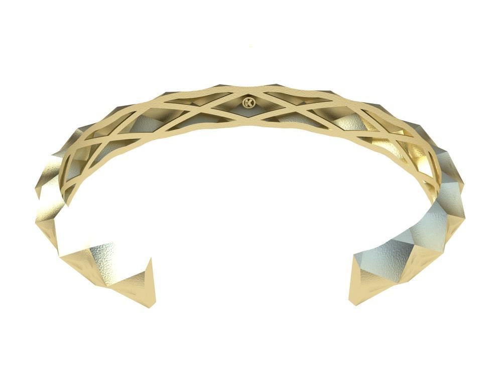 14 Karat Yellow Gold Concave Rhombus Unisex Cuff Bracelet In New Condition For Sale In New York, NY
