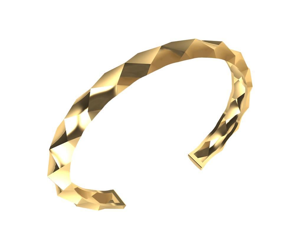 14 Karat Yellow Gold Concave Rhombus Unisex Cuff Bracelet For Sale 4