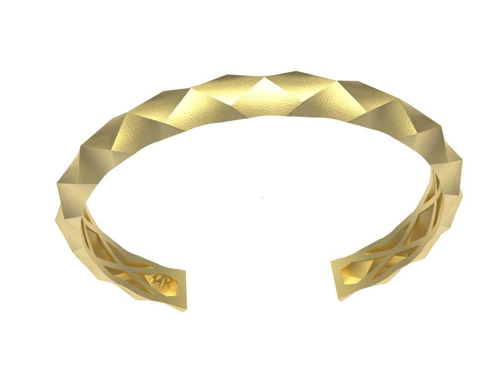 14 Karat Yellow Gold Concave Rhombus Unisex Cuff Bracelet For Sale 5