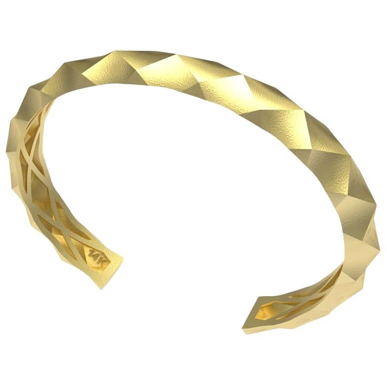 Bracelet manchette unisexe en or jaune 14 carats avec losanges concaves