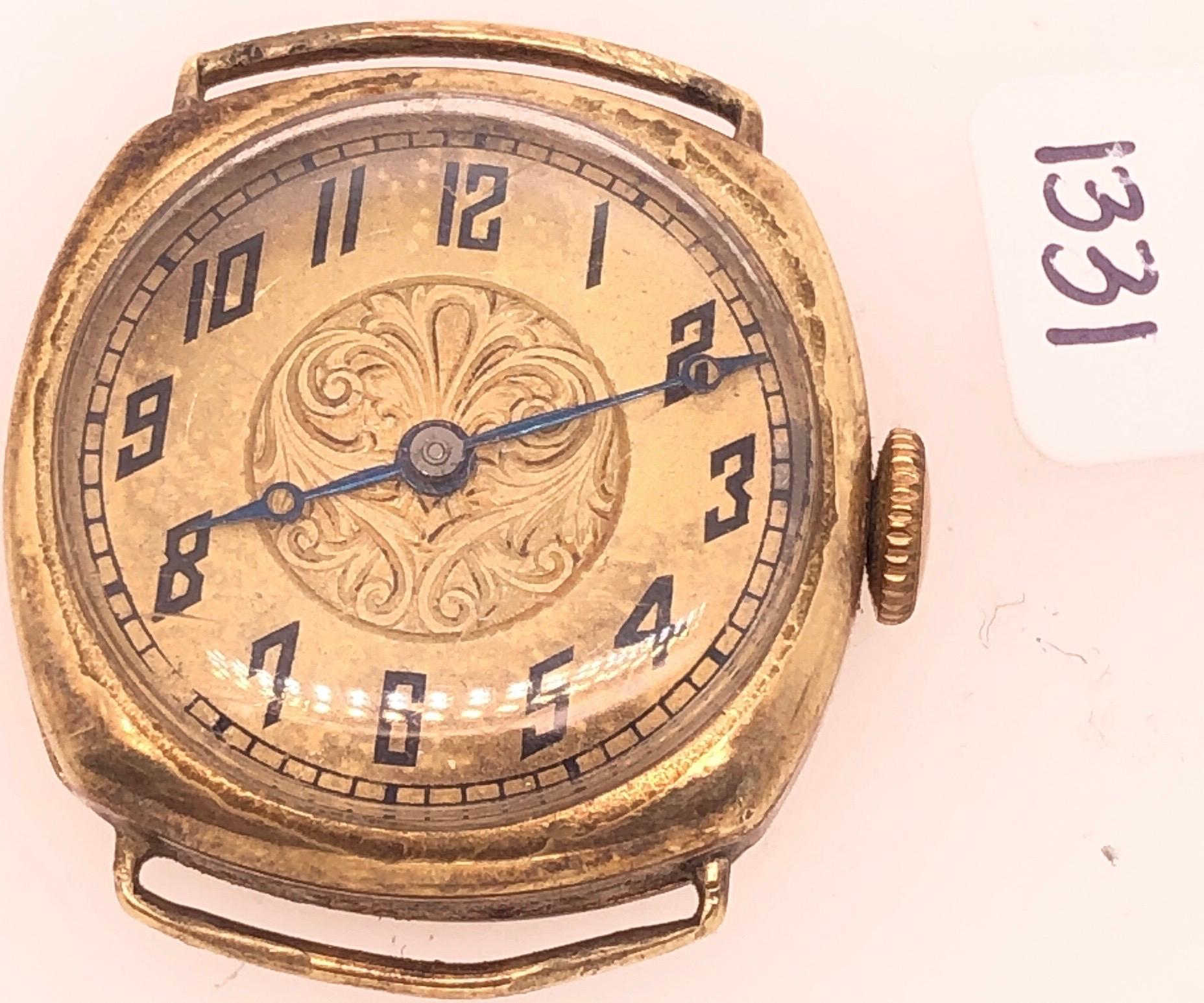 14 Karat Yellow Gold Concord Watch Head Fancy Art Deco Style Dial. This watch was recently serviced and works fine. 