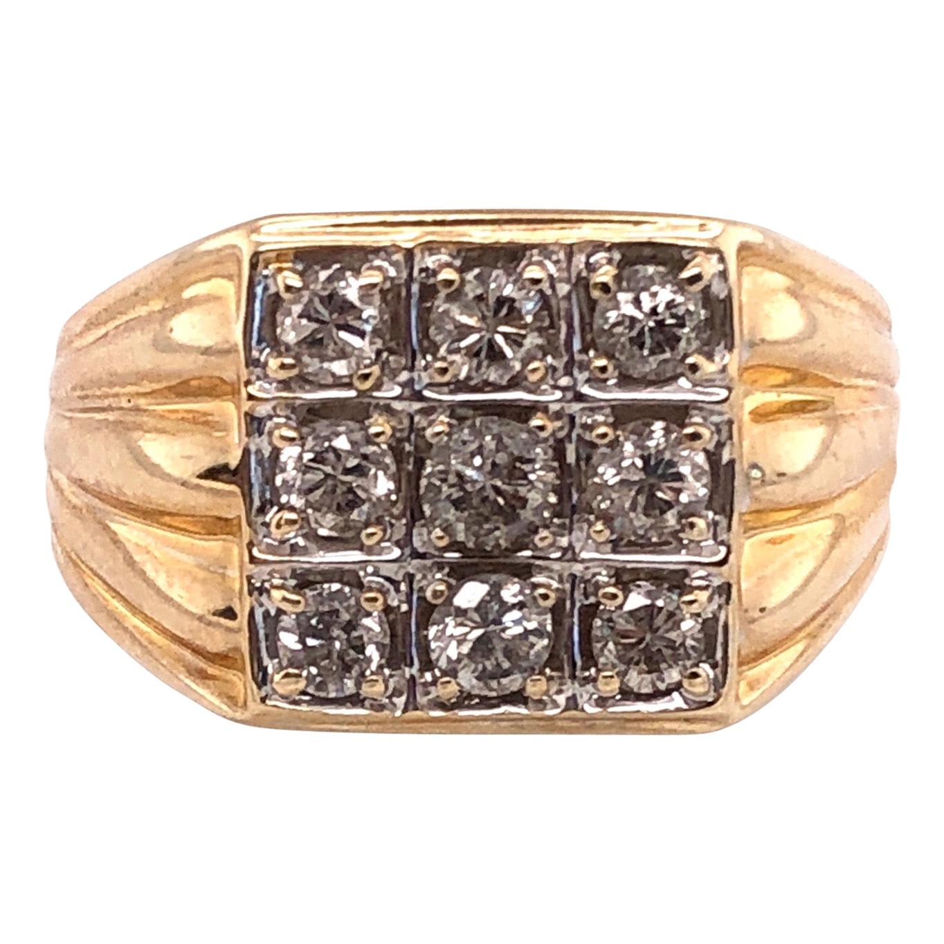 14 Karat Yellow Gold Contemporary Ring with 9 Round Diamonds